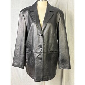 Pamela McCoy Black Leather Blazer Jacket L Soft Genuine Leather Classic Fit